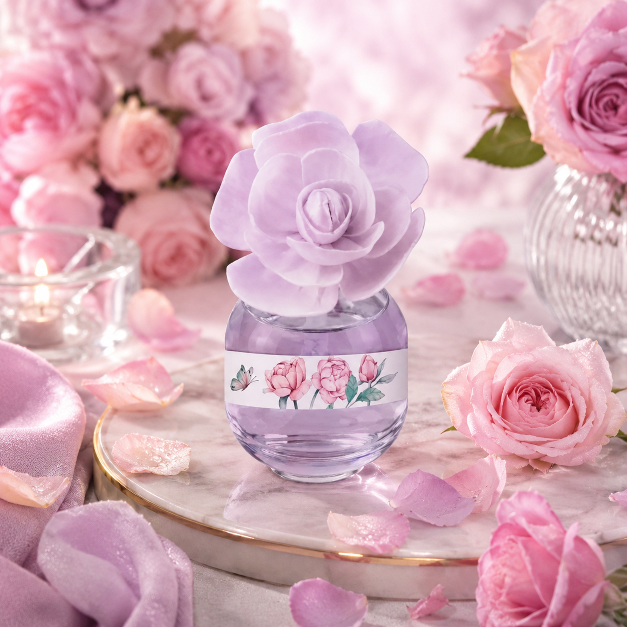 Lot de 5 Pièces - Fleur Diffuseur de Parfum Pétales de Rose Gamme "Agua Fresca" 60ml - Ambar