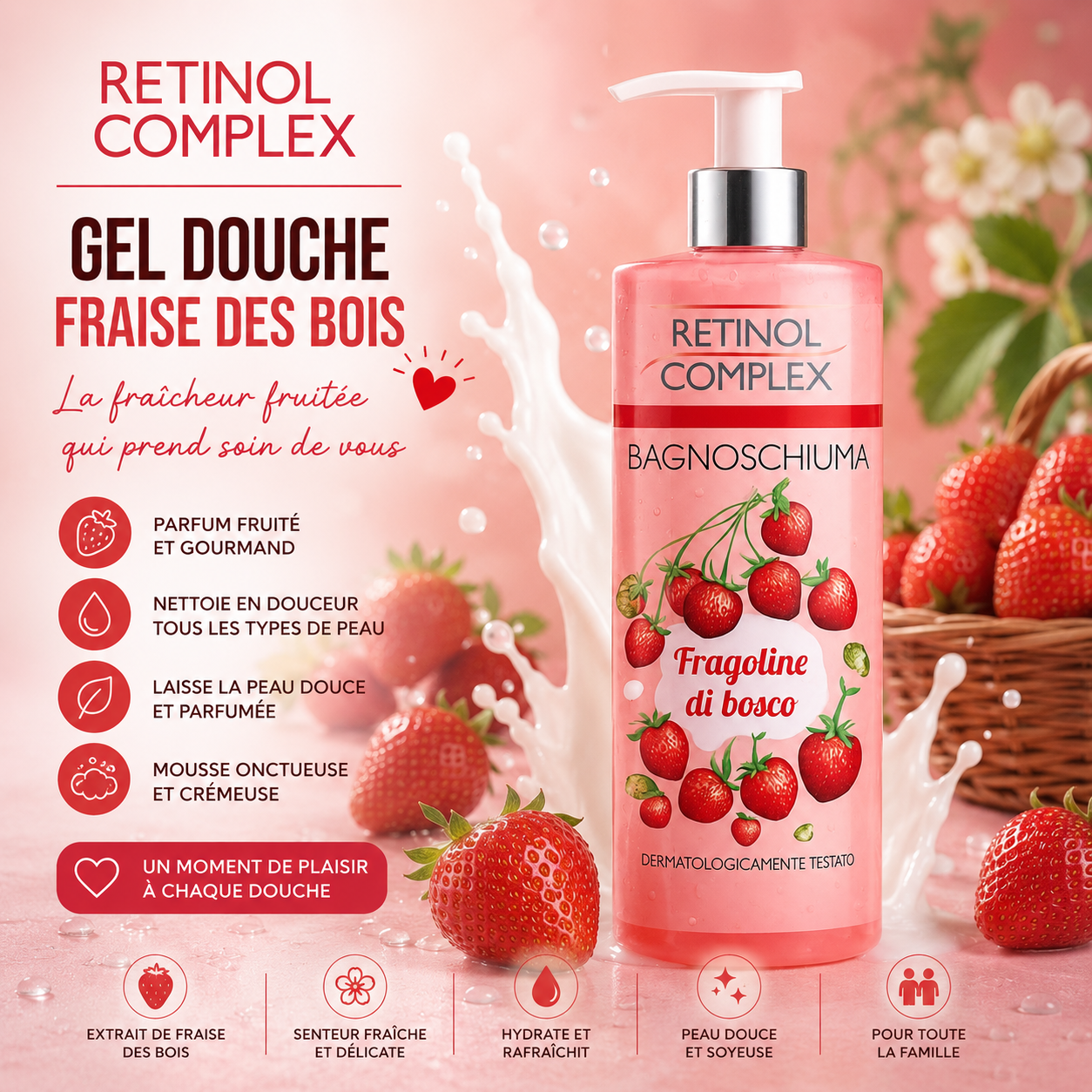 Set of 6 - Wild Strawberry Latte Shower Gel - Retinol Complex