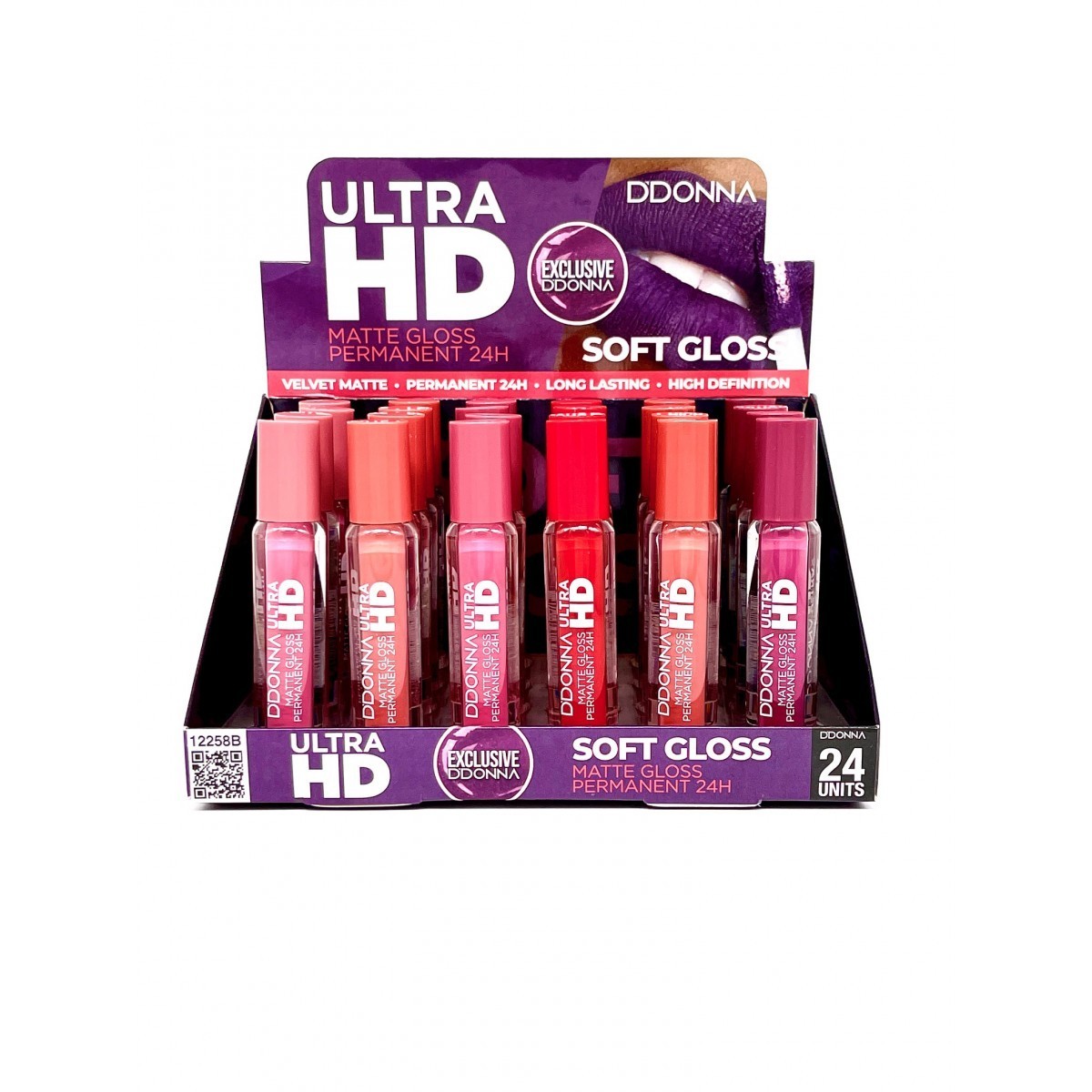 Lot de 24 gloss matte ultra hd longue tenue d'donna 12258B