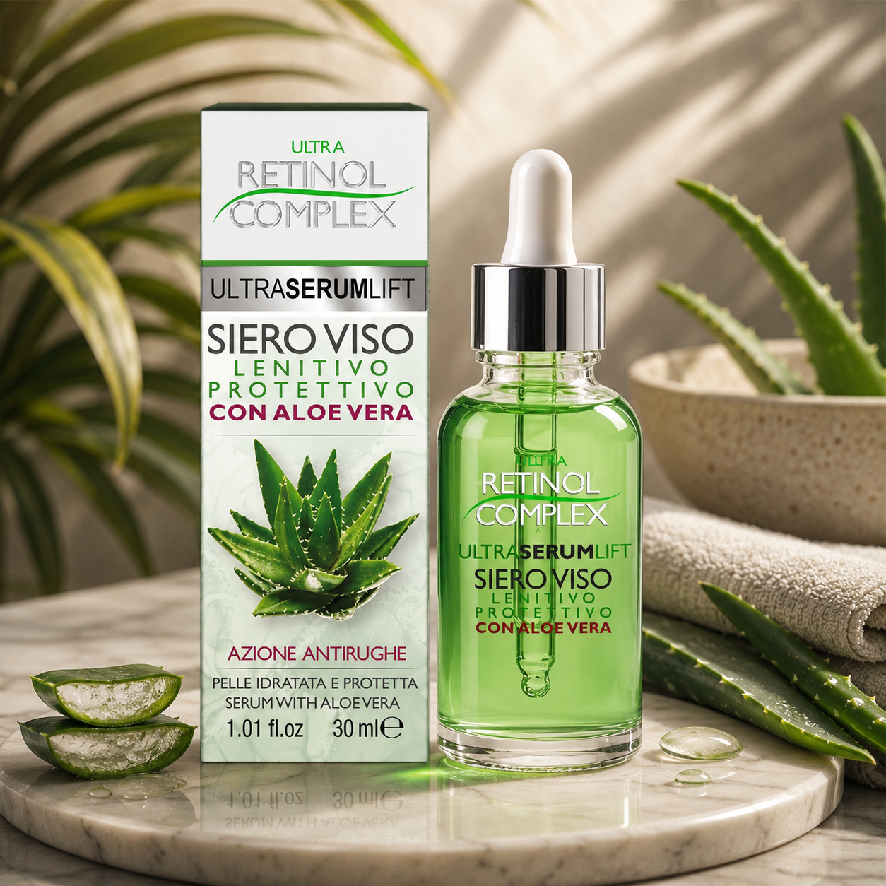 Set of 4 - Protective and anti-aging face serum with aloe vera, 231% retinol complex
