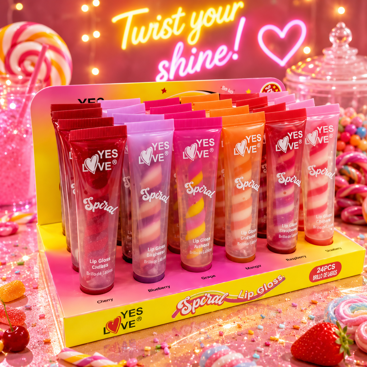 Lot de 24 Pièces - LipGloss Spiral 6 couleurs pailletées - Yes love