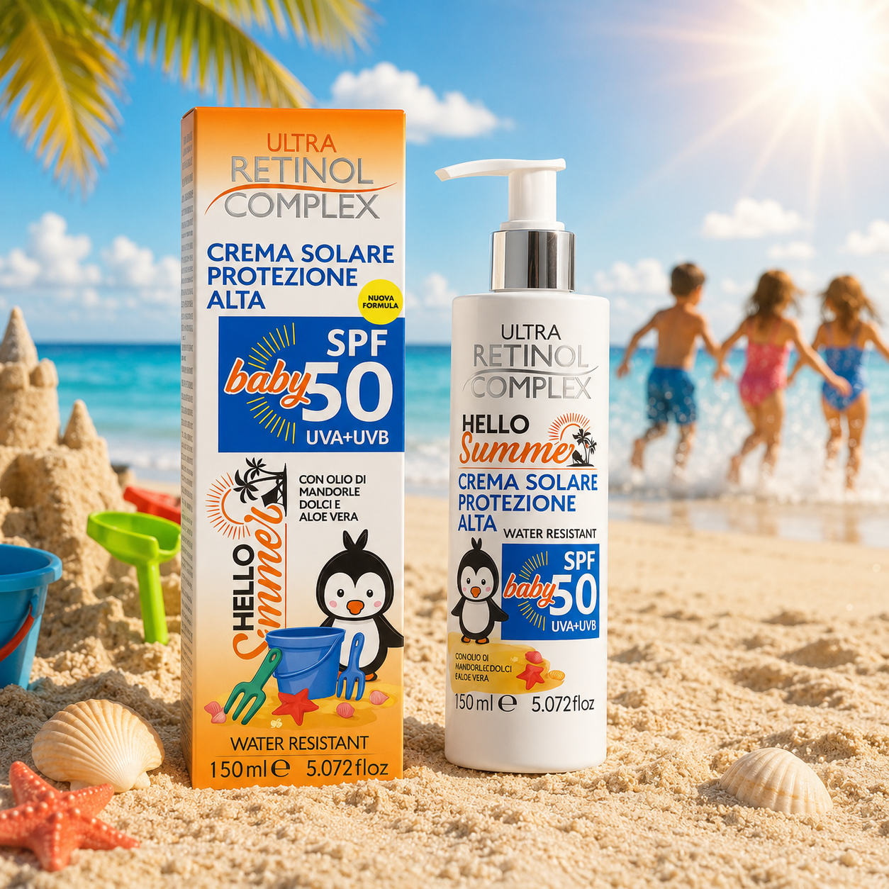 Lot de 6 Pièces - Crème Solaire Enfants & Bébé "Hello Summer" SPF 50 150ml - Retinol Complex