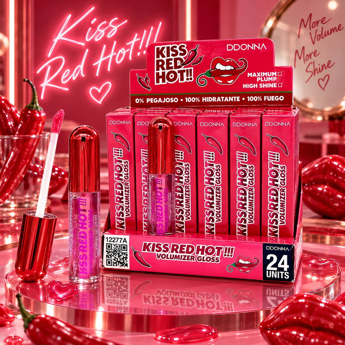 Set of 24 Pieces - Gloss Kiss Red Hot! - 12277A - D'donna