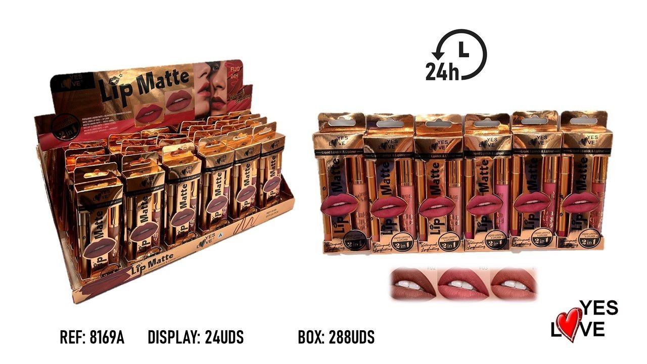 Lot de 24 rouge à lèvres liquid + crayon matte 8169A - Yes love