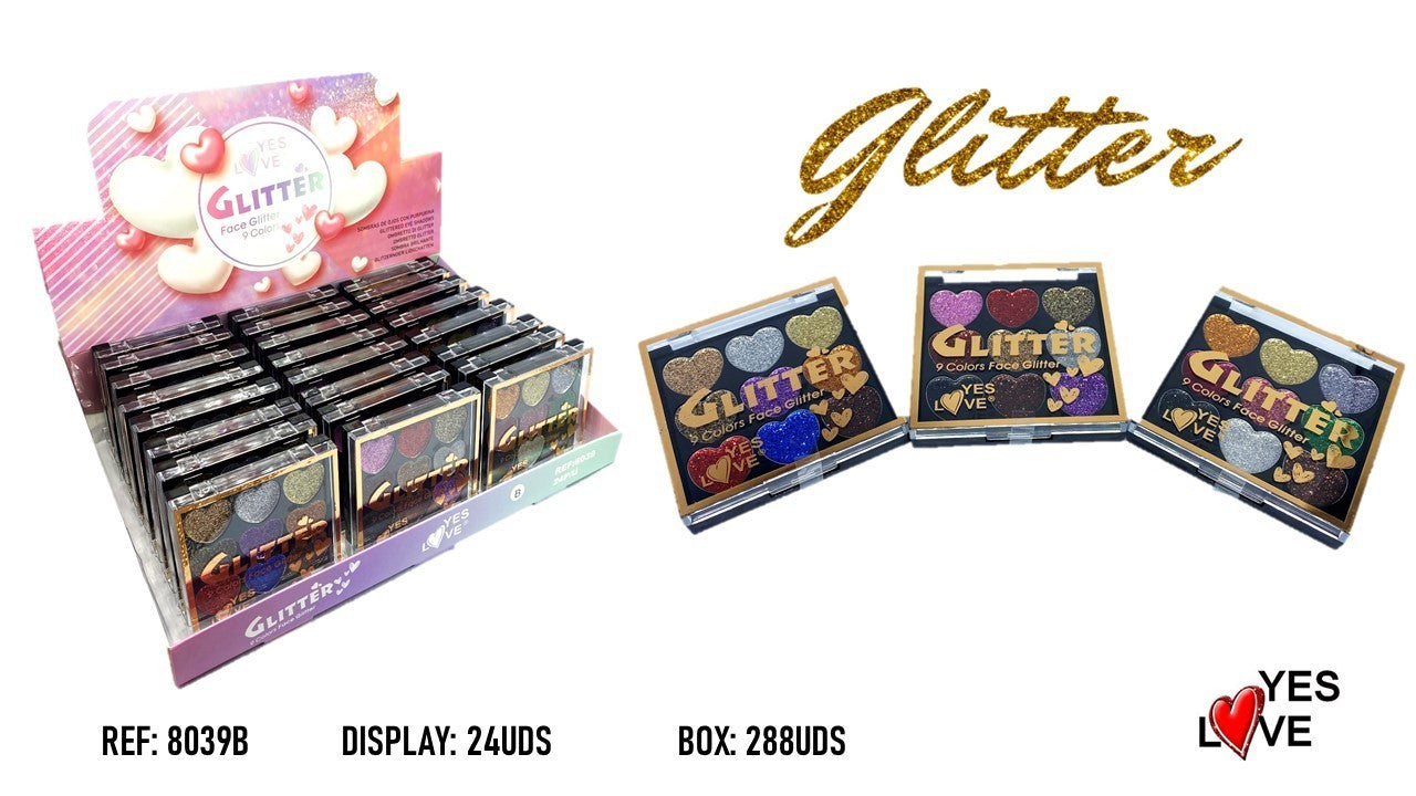Set of 24 Pieces - Glitter Heart Eyeshadows - 8039/b - Yes Love