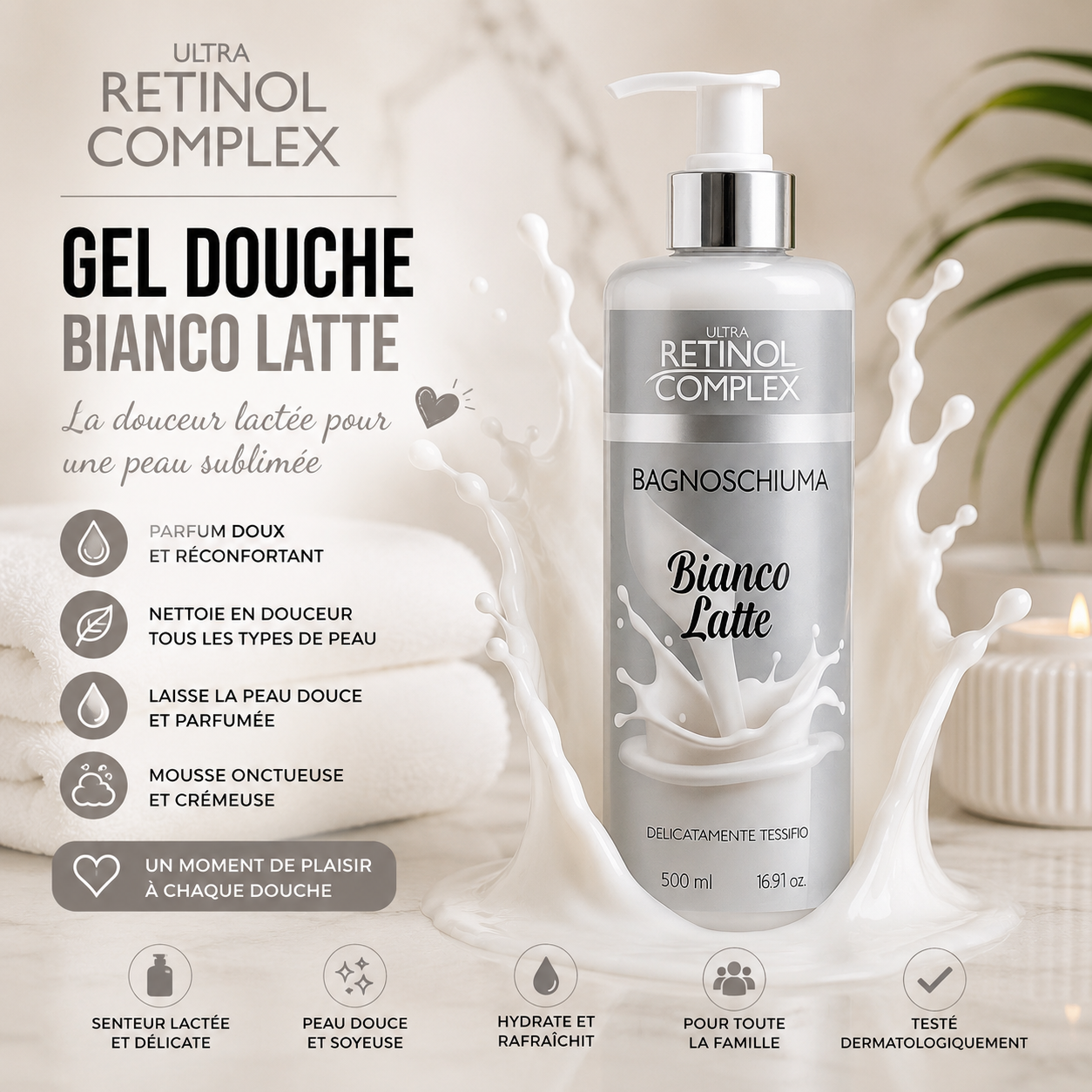 Set of 6 - Bianco Latte Shower Gel 500ml - Retinol Complex