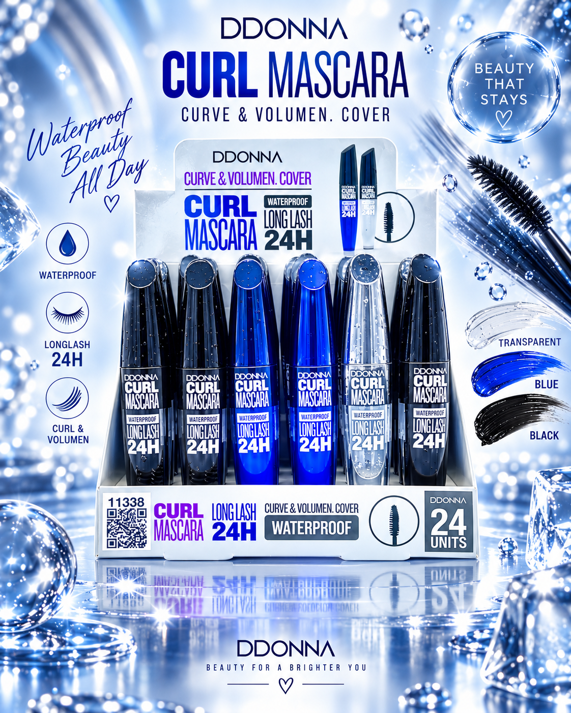 Lot de 24 Pièces - Mascara Bleu, Transparent & Noir - 11338 - D'Donna