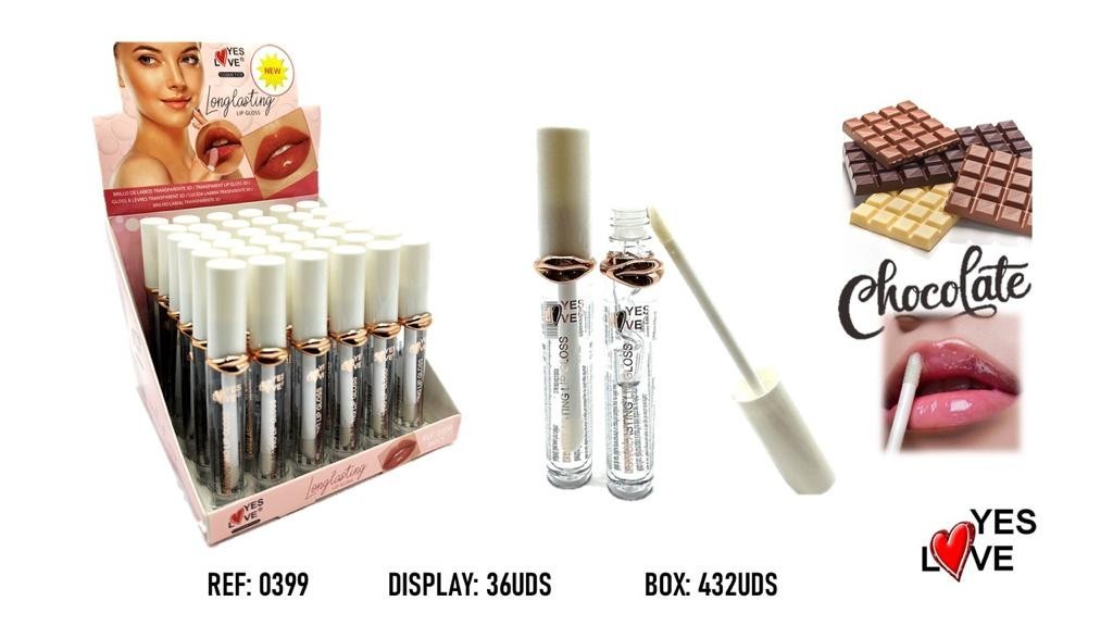 Pack of 36 3D clear glosses, yes love chocolate scent 0399