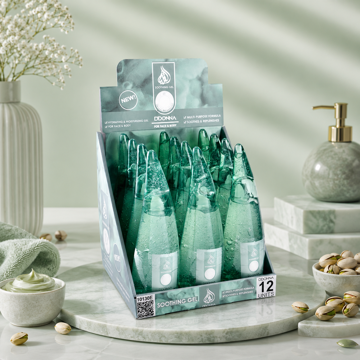 Lot de 12 Pièces - Gel Hydratant Corps & Visage Pistache Cream 260ml - D'Donna