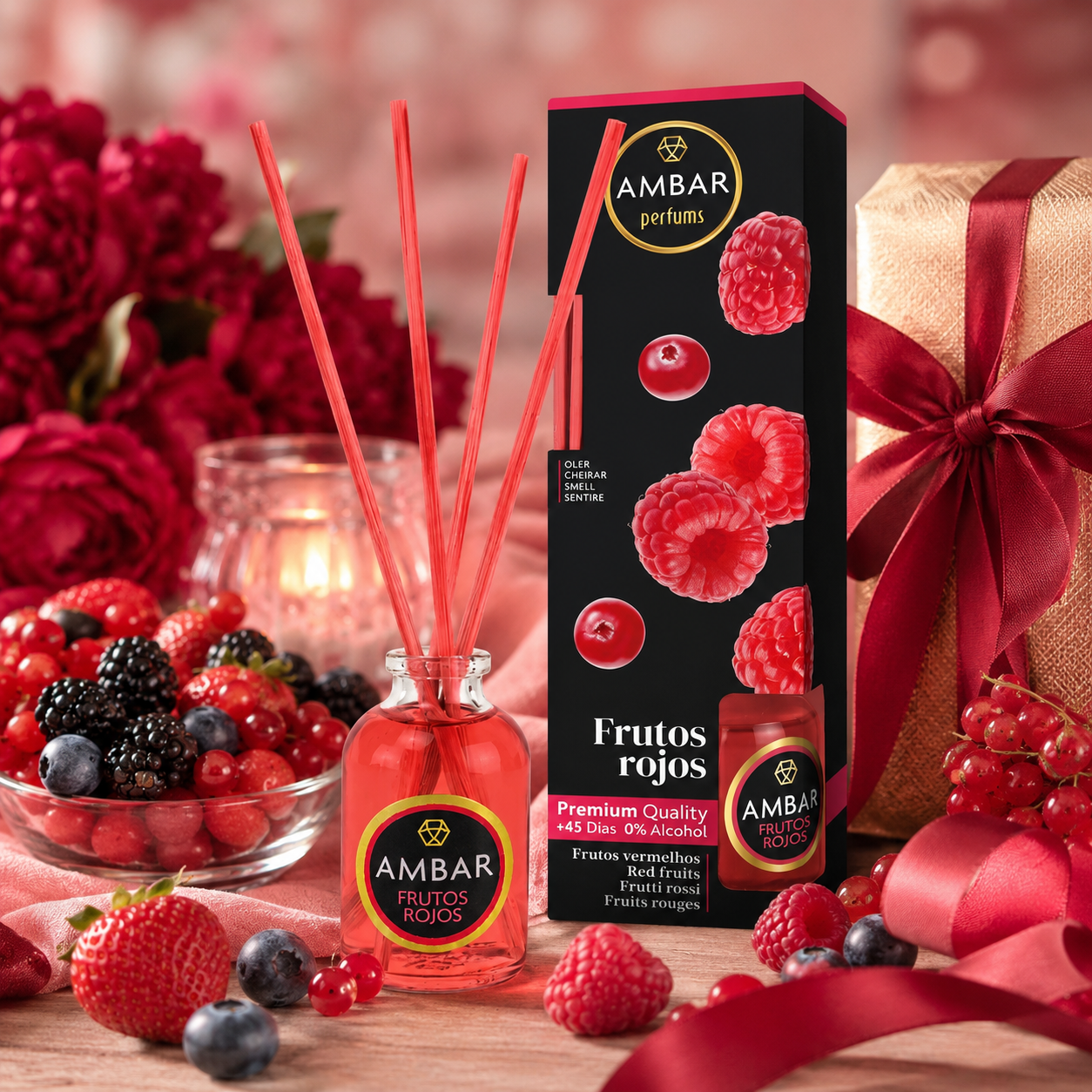 Lot de 12 Pièces - Mikado Diffuseur de Parfum Fruits Rouge 30ml - Ambar