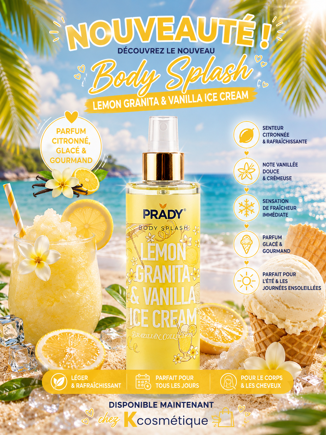 Lot de 6 Pièces - Brume Corps & Cheveux "Lemon Granita & Vanilla Ice Cream" 250ml - Prady