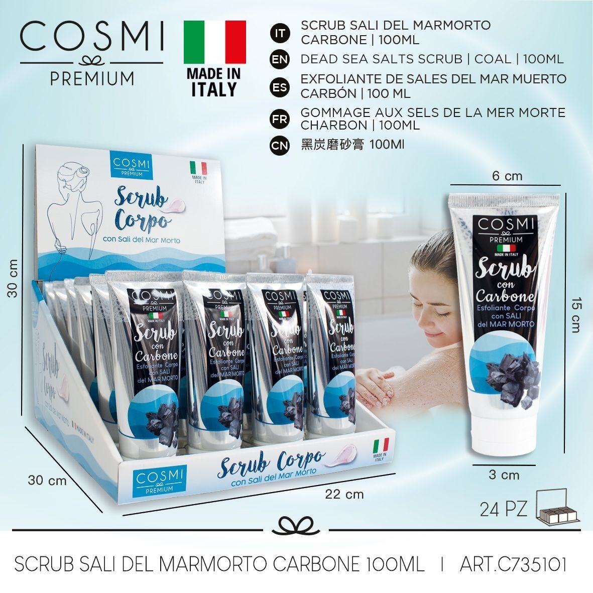 Cosmi Milano Dead Sea Salt and Charcoal Body Scrub 100ml