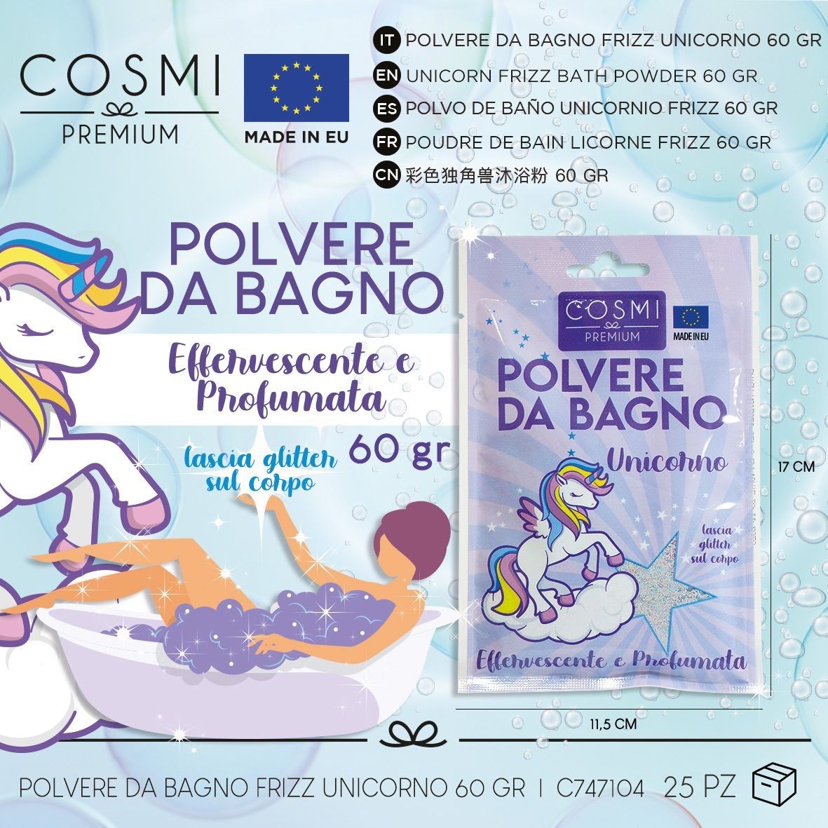 Cosmi Milano effervescent unicorn bath powder 60g