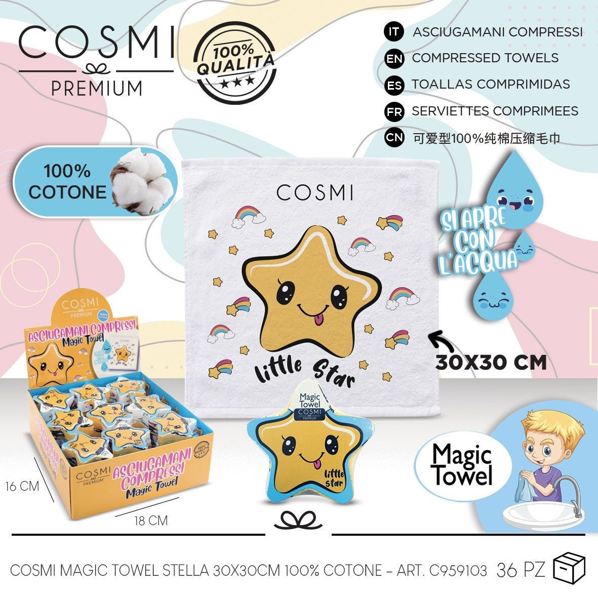 Serviette compressees little star cosmi premium