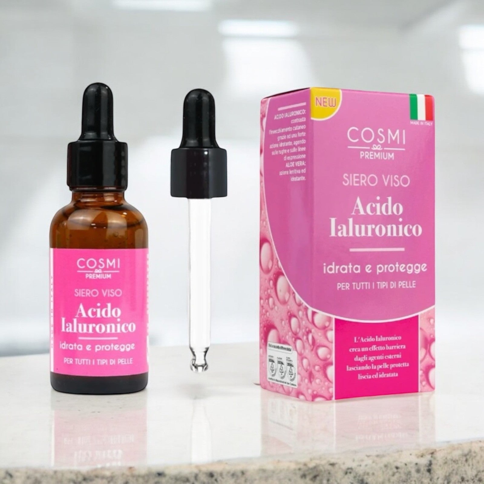 Hyaluronic acid face serum hydrates and protects, Cosmi Premium, 30ml