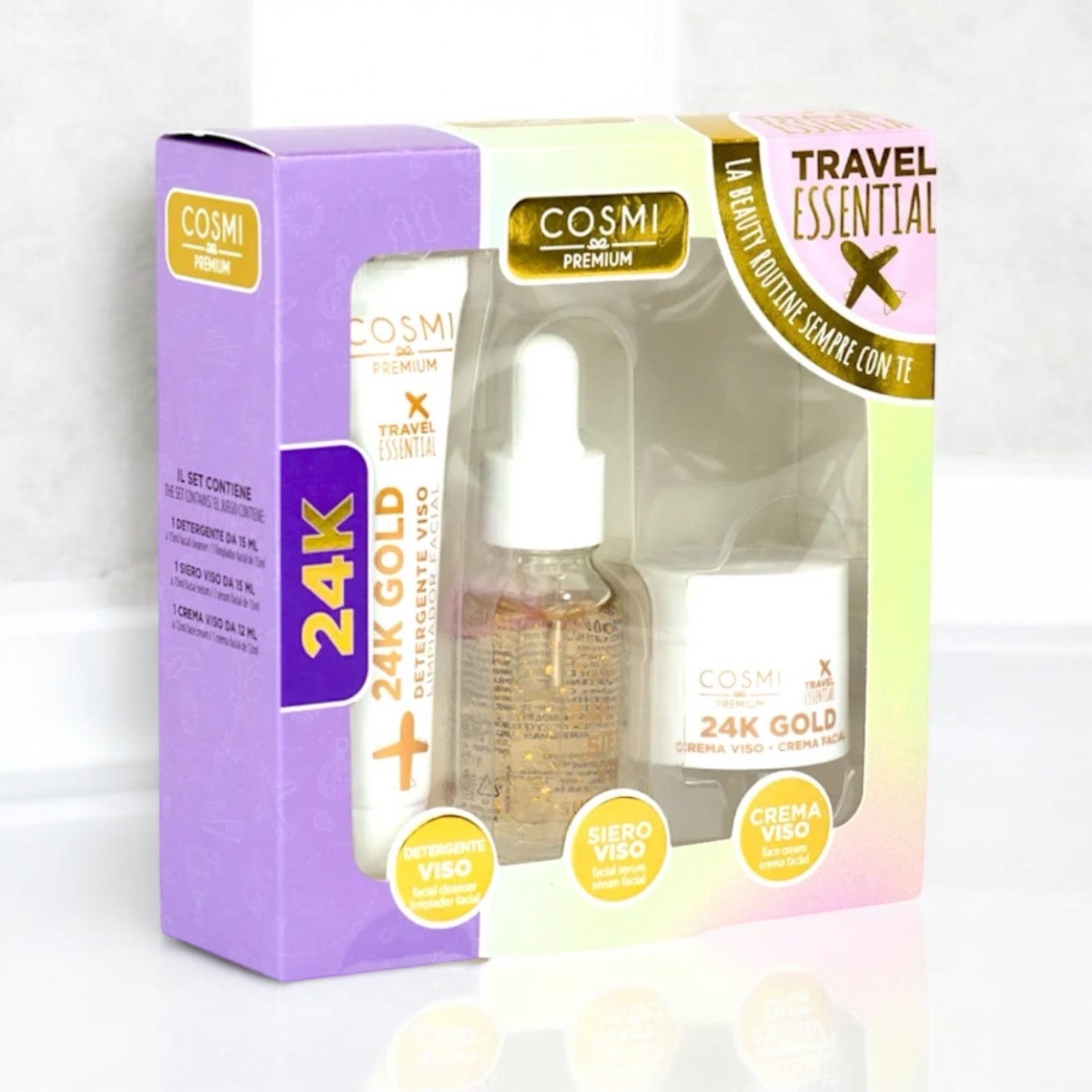 6-Piece Set - 24K Skin Care Travel Essential Kit - Cosmi Milano