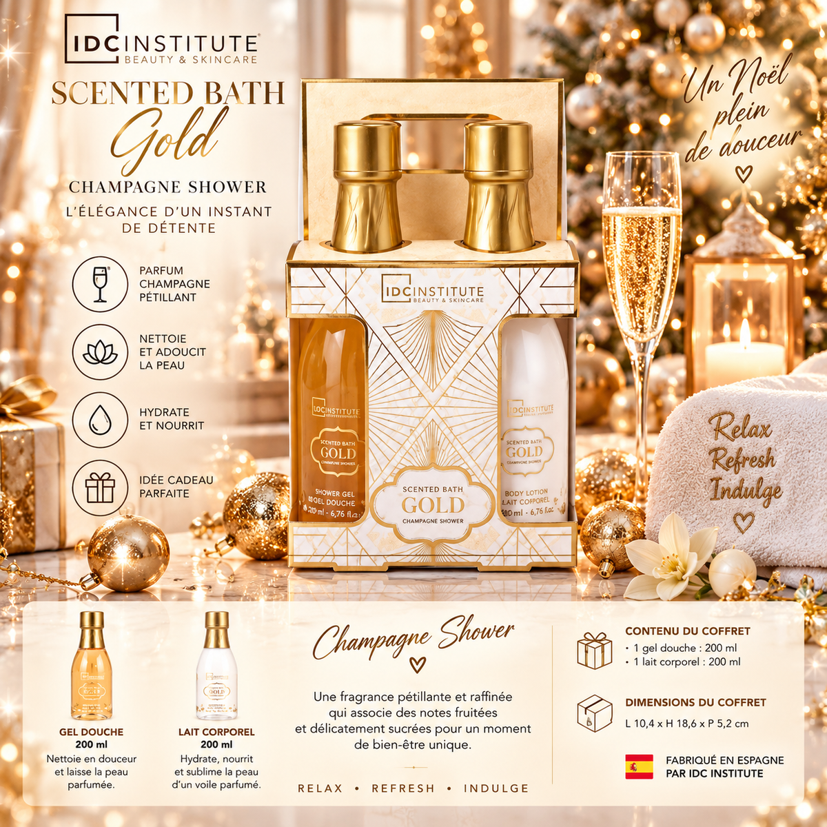 Lot de 4 Coffrets - Coffret Bain Scented Bath Gold Champagne - Idc Institute