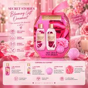 Lot de 4 Pièces - Coffret Secret Stories Blooming Gift Ornament – Gel douche, lait corps, bombe de bain et fleur de bain - Idc Institute