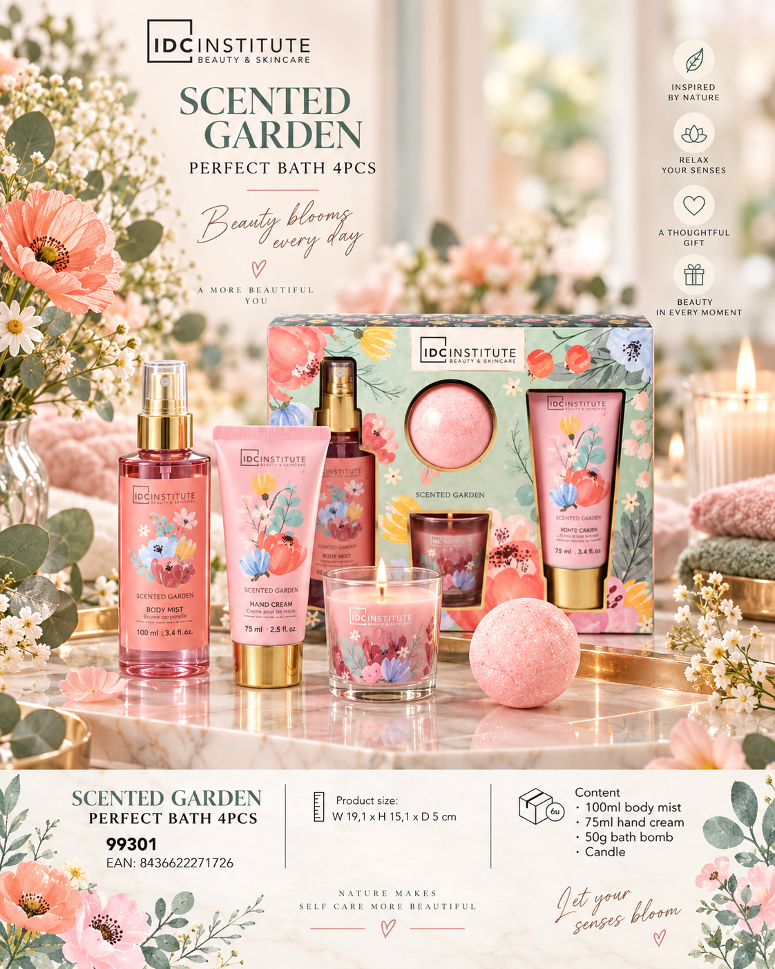 Lot de 3 Coffrets - Coffret Bain de Noël 4 Pièces Scented Garden - IDC Institute