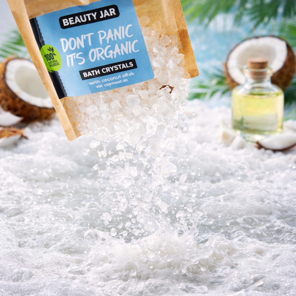 Lot de 5 Pièces - Cristaux de Bain Hydratants Huile de Coco "Don't Panic It's Organic" - Beauty Jar