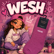 Lot de 5 Pièces - Paire de Chaussettes Fun "WESH" Rose - Jolis Mots Tendres