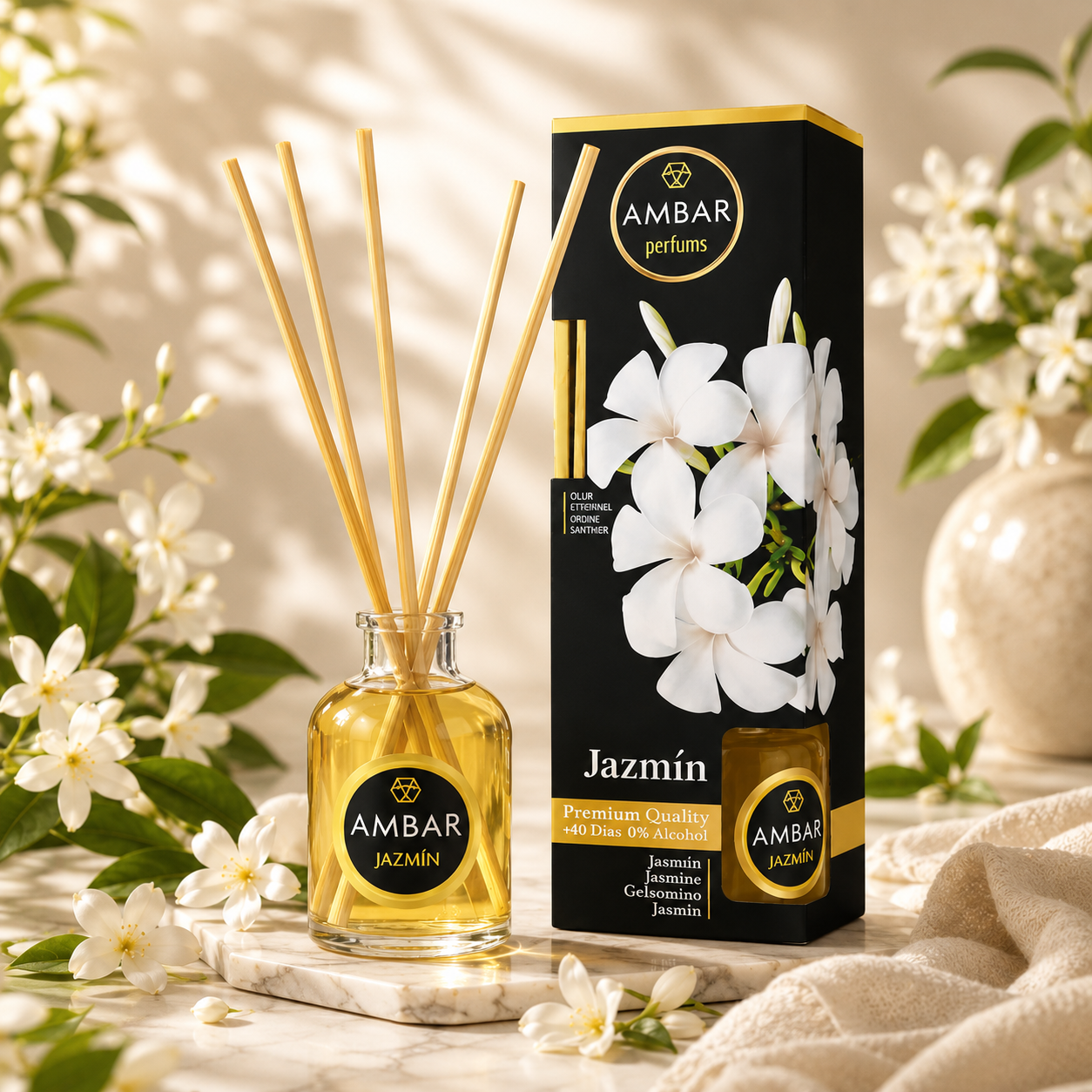 Lot de 12 Pièces - Mikado Diffuseur de Parfum  Jasmin 30ML - Ambar