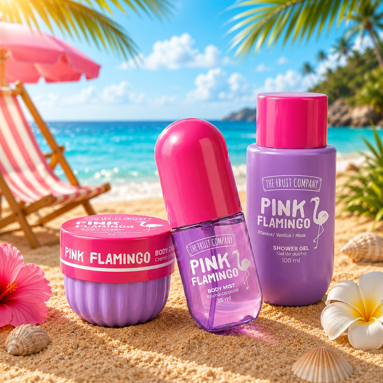 Lot de 4 Pièces - Travel Bag Summer Pink Flamingo 3 Pièces - The Fruit Company