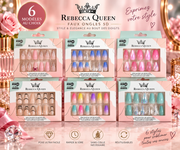 Lot de 12 Pièces - Faux Ongles 5D Rebecca Queen – Pré-encollés, French, Pailletés & Effet Irisé