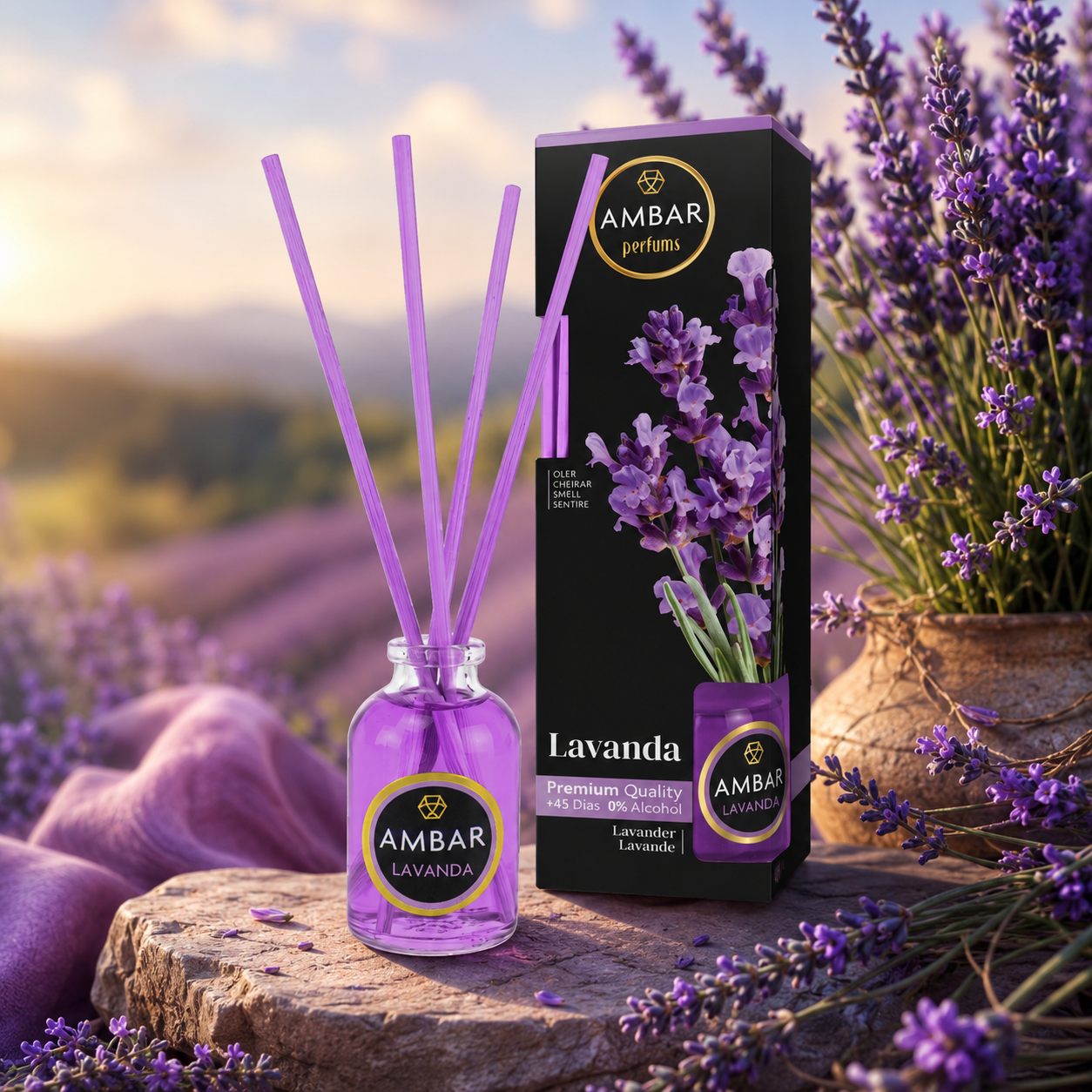Lot de 12 Pièces - Mikado Diffuseur de Parfum Lavande 30ML - Ambar