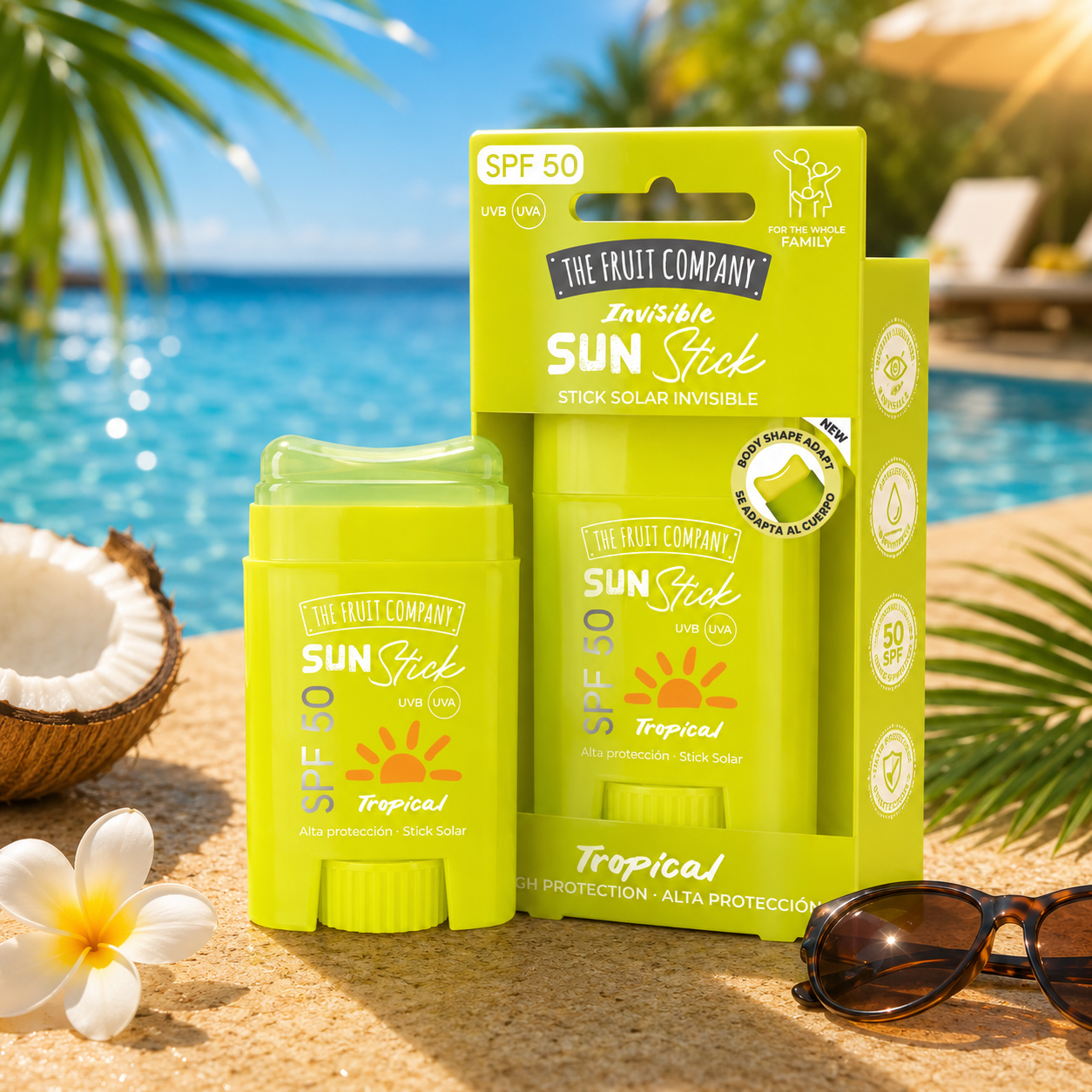 Lot de 6 Pièces - Stick Solaire SPF 50 Haute Protection Tropical Water Résistant - The Fruit Company
