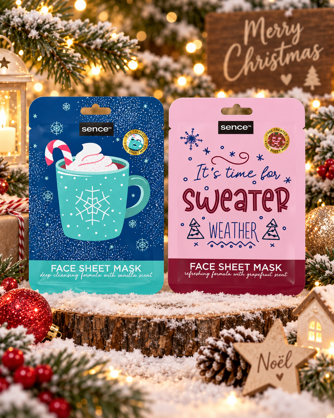 Lot de 12 Pièces - Masque Visage Fun "Christmas" 2 Modèles - Sence