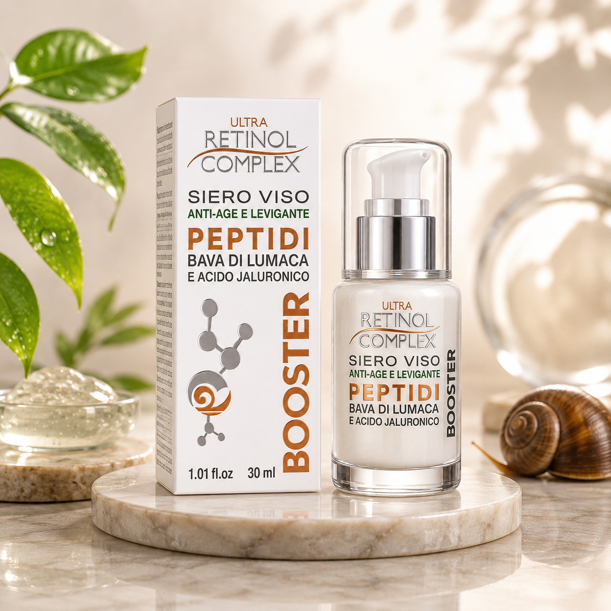 Lot de 6 Pièces - Sérum Anti-Age à la Bave D’Escargot et Acide Hyaluronique 30ml - Retinol Complex