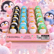 Présentoir de 24 PiècesBaumes à Lèvres Pingouins Laetitia Well  – Collection Kawaii – 4 Coloris Assortis
