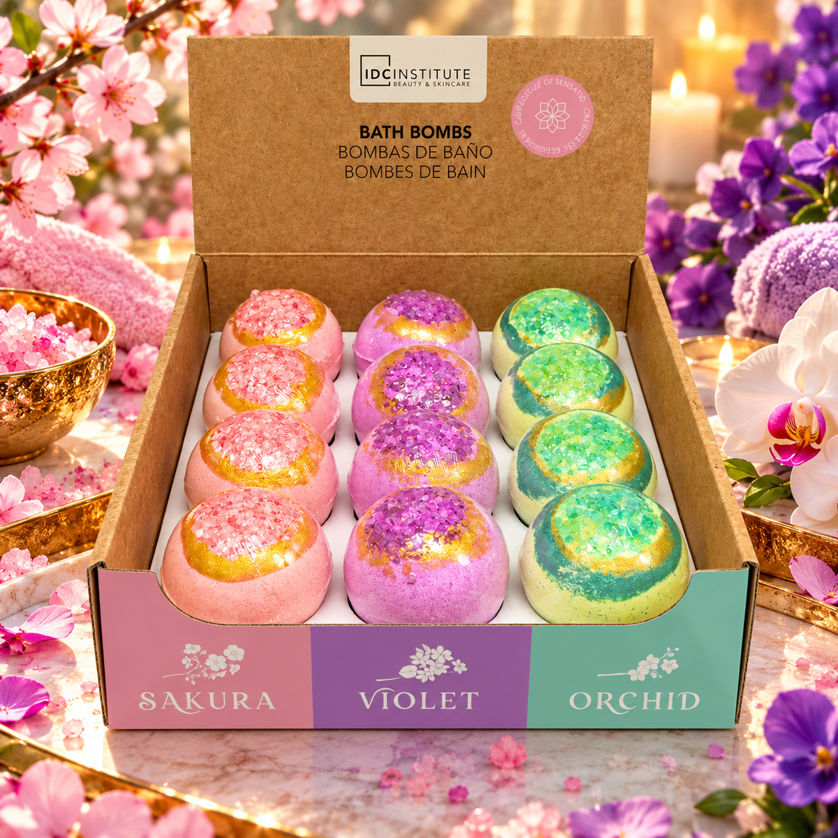 Set of 12 Zen bath bombs with bath salts, IDC Institute 99019