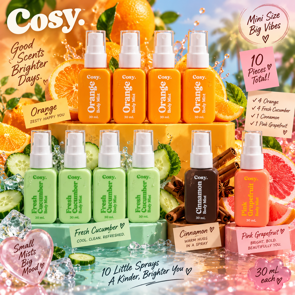 💥 LIQUIDATION -40 % - Lot de 10 Pièces - Brume Cosy 30ml