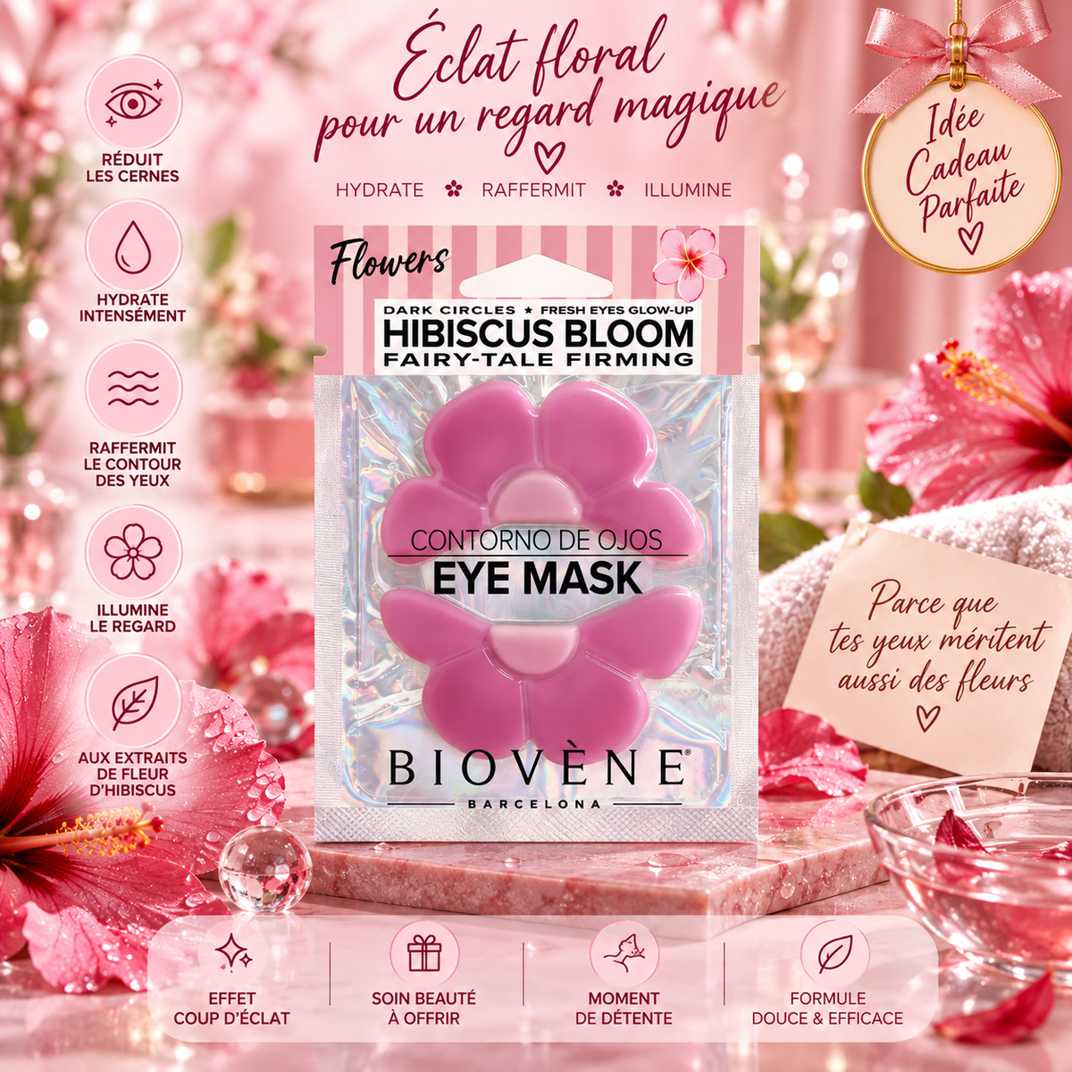 Boîte de 25 - Patchs contour des yeux Hibiscus Bloom Eye Mask – Biovène Barcelona