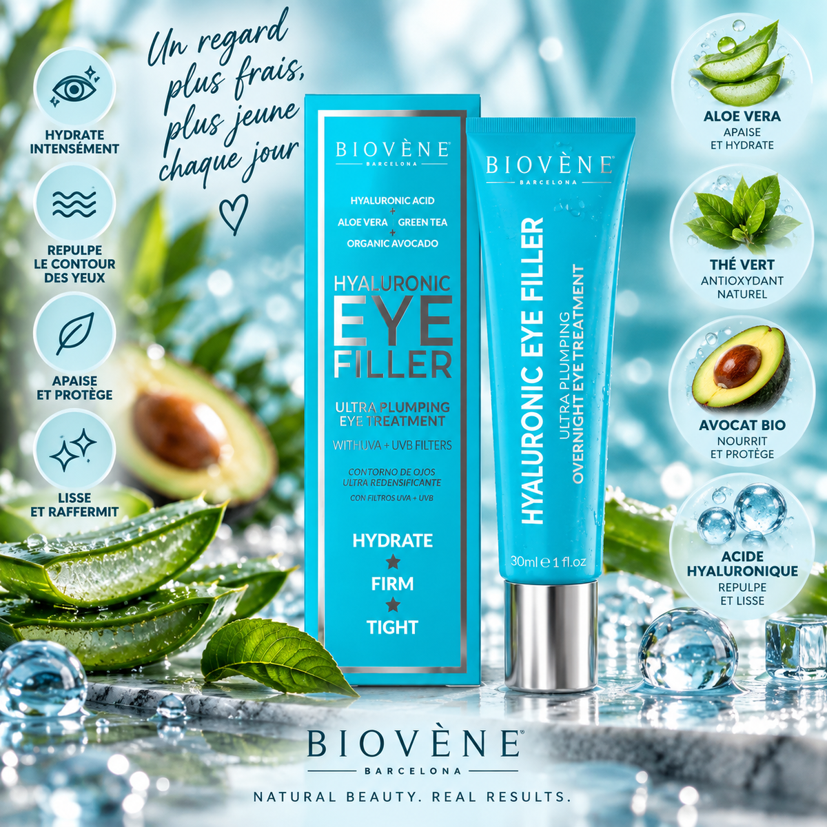 Lot de 6 Pièces - Hyaluronic Eye Filler – Biovène Barcelona – Soin contour des yeux 30 ml