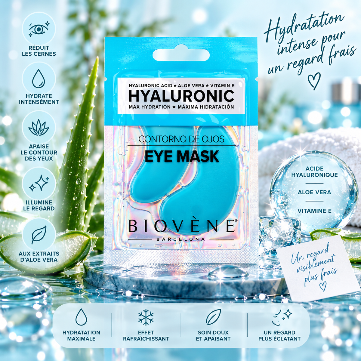 Boîte de 25 Pièces - Patchs contour des yeux Hyaluronic Eye Mask – Biovène Barcelona