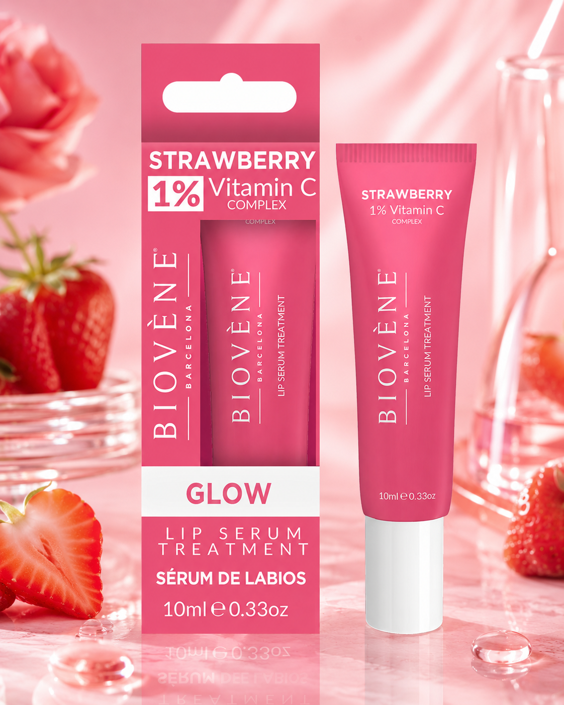 Lot de 6 Pièces - Sérum Baume à Lèvres Strawberry Glow – Biovène Barcelona – 10 ml