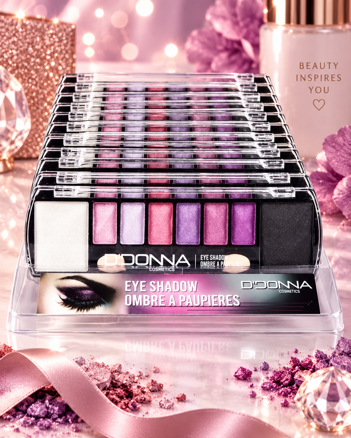 Lot de 12 Pièces -Palette de Frads à Paupières 8 Couleurs Space Rose 11127 D'Donna