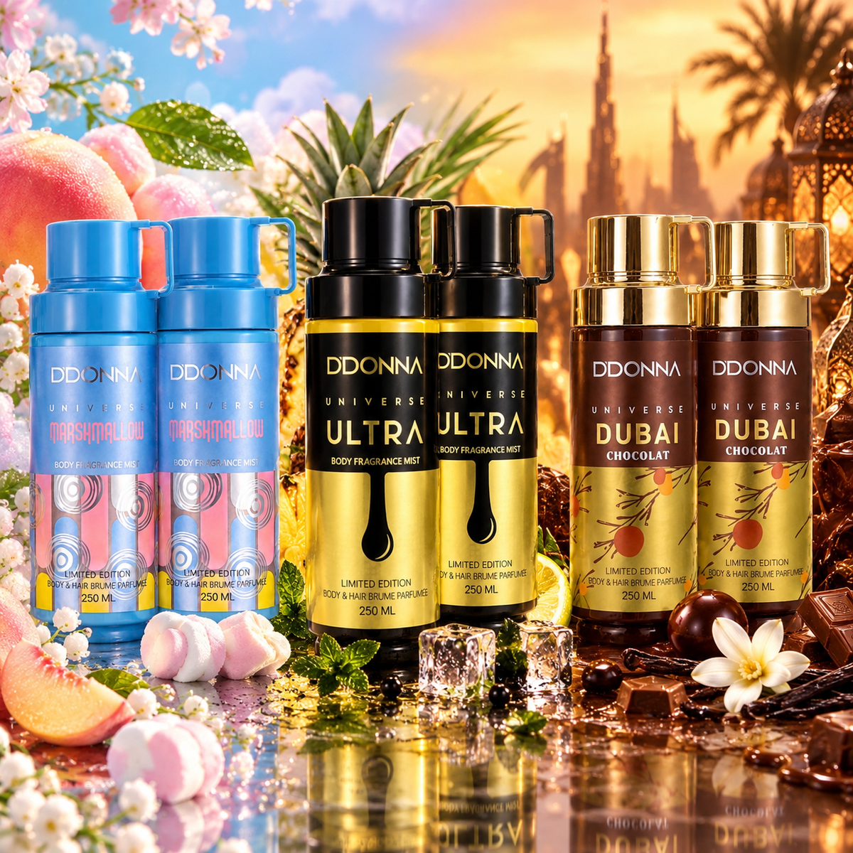 Lot de 6 Pièces - Brume Corps & Cheveux Mixte / 3 Parfums 250ml - D'Donna