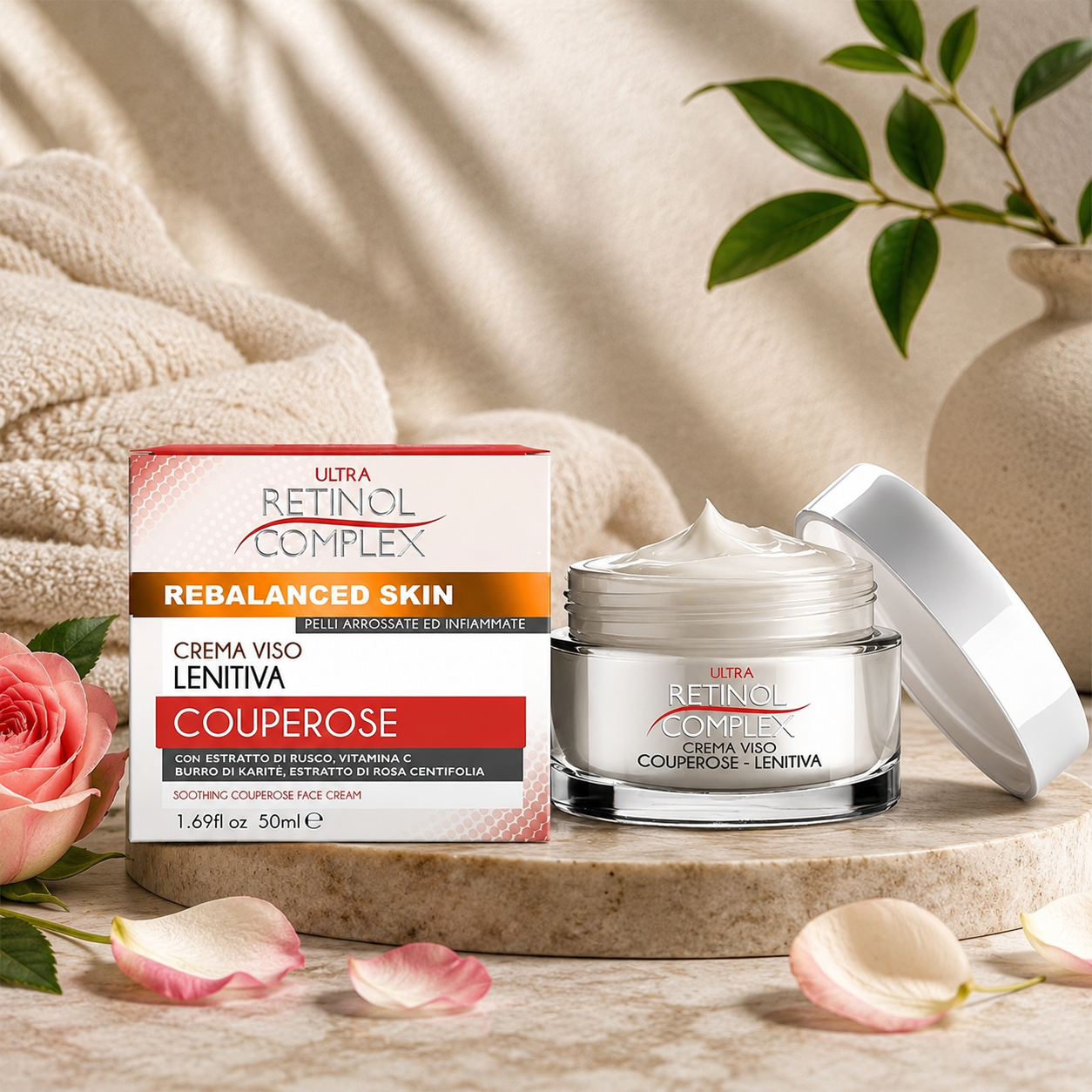 Set of 4 soothing face creams for rosacea - Retinol complex