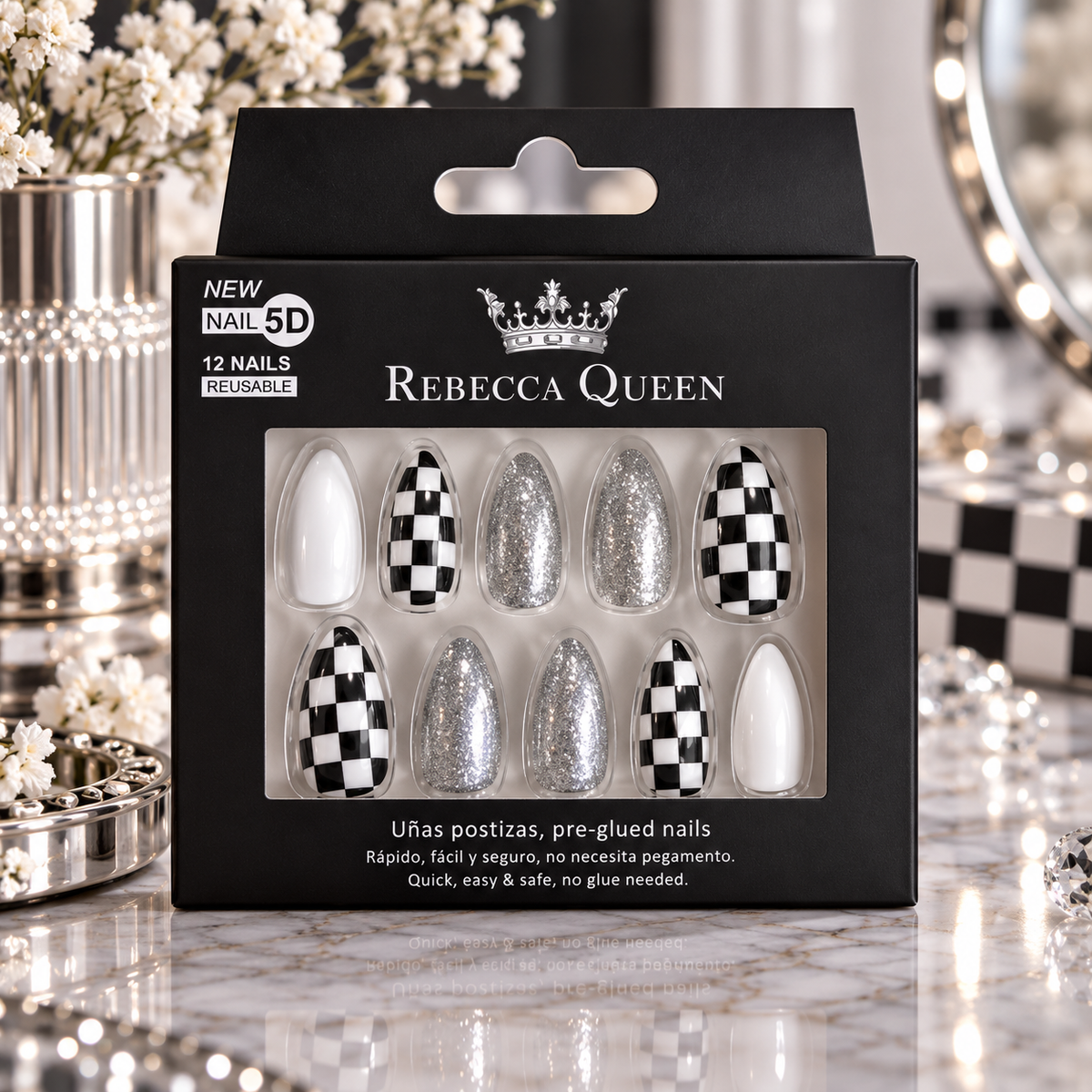 Lot de 12 Pièces - Faux Ongles Autocollants Rebecca Queen 5D – Yes Love