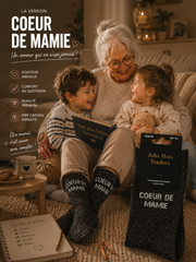 Lot de 5 Pièces - Paire de Chaussette Fun "COEUR DE MAMIE" Noir - Jolis Mots Tendres
