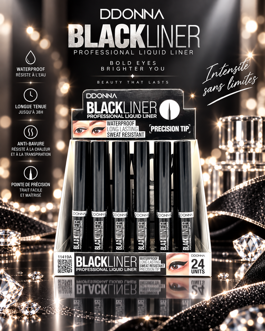 Lot de 24Pièces - Eyeliner Ultra Black Longue Tenue Pointe Dur 11419A - D'donna