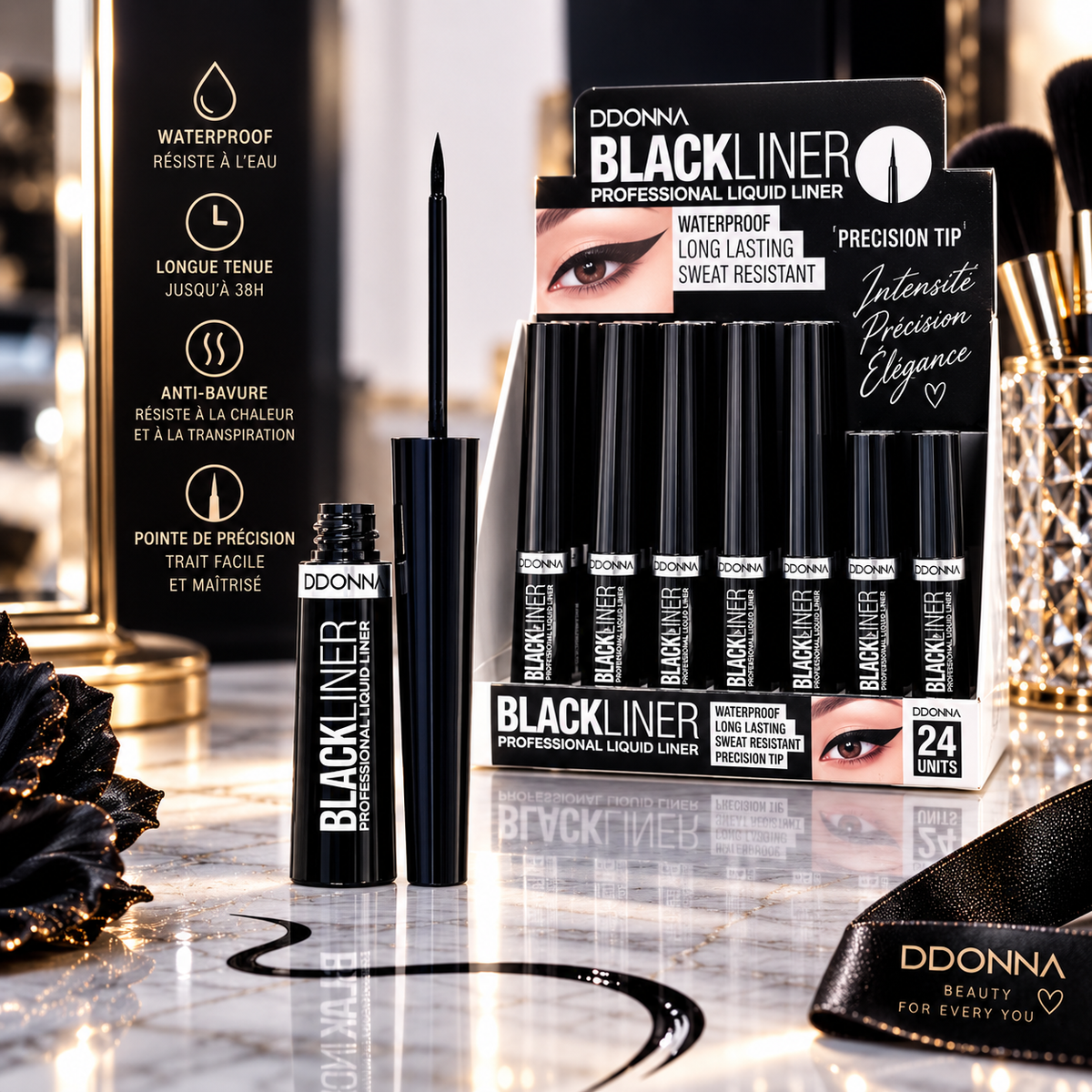 Lot de 24Pièces - Eyeliner Ultra Black Longue Tenue Pointe Dur 11419A - D'donna