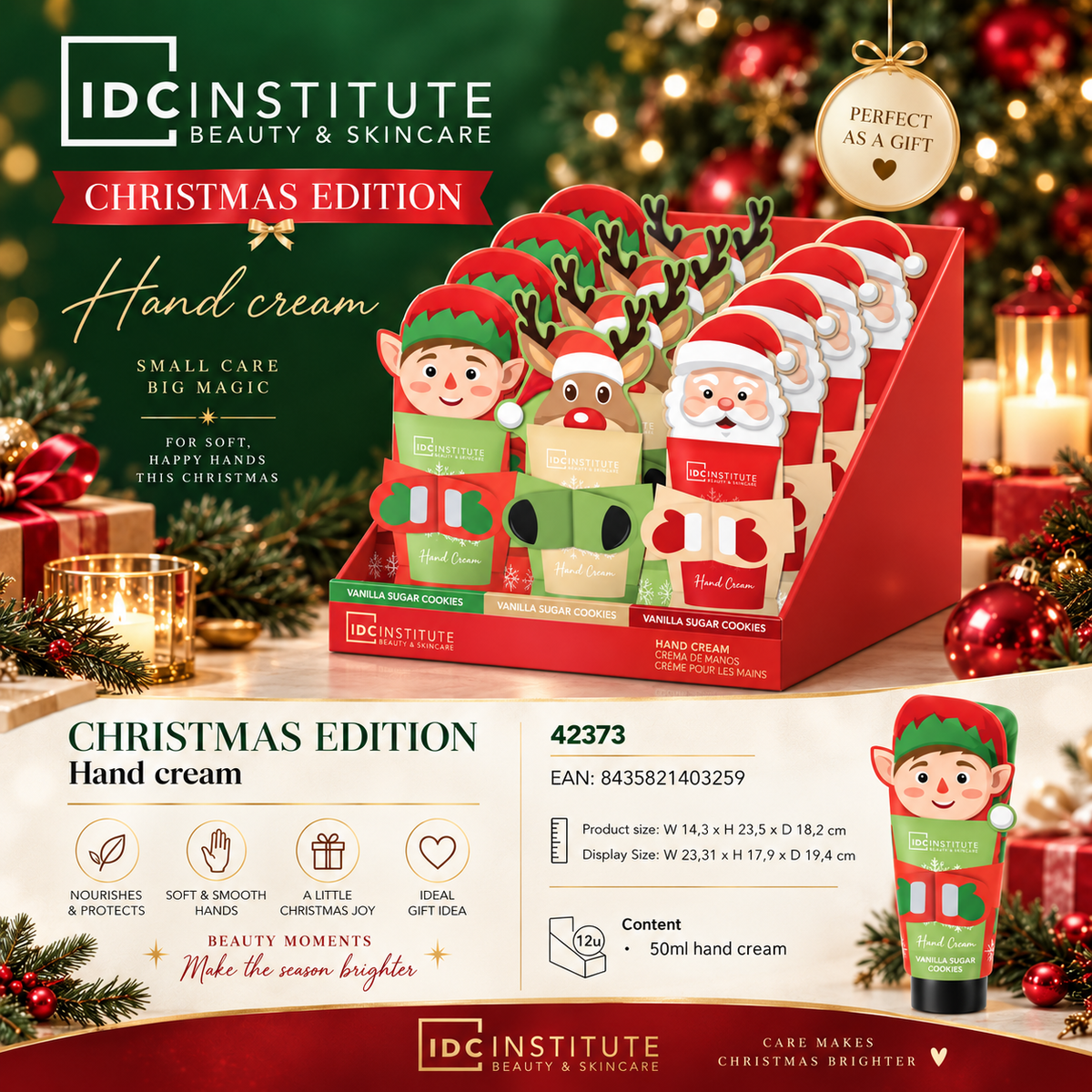 Lot de 12 Pièces - Crèmes Mains Noël IDC Institute – 12 x 50 ml – 3 senteurs