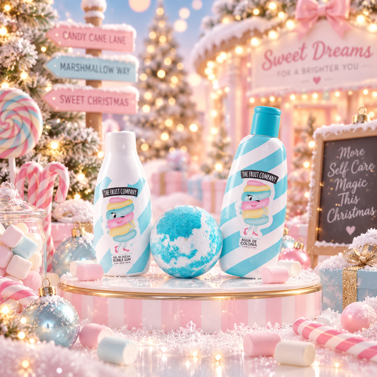 Lot de 3 Coffret - Coffret Noël de Bain 4 pièces Candy Shop Guimauve - The fruit company