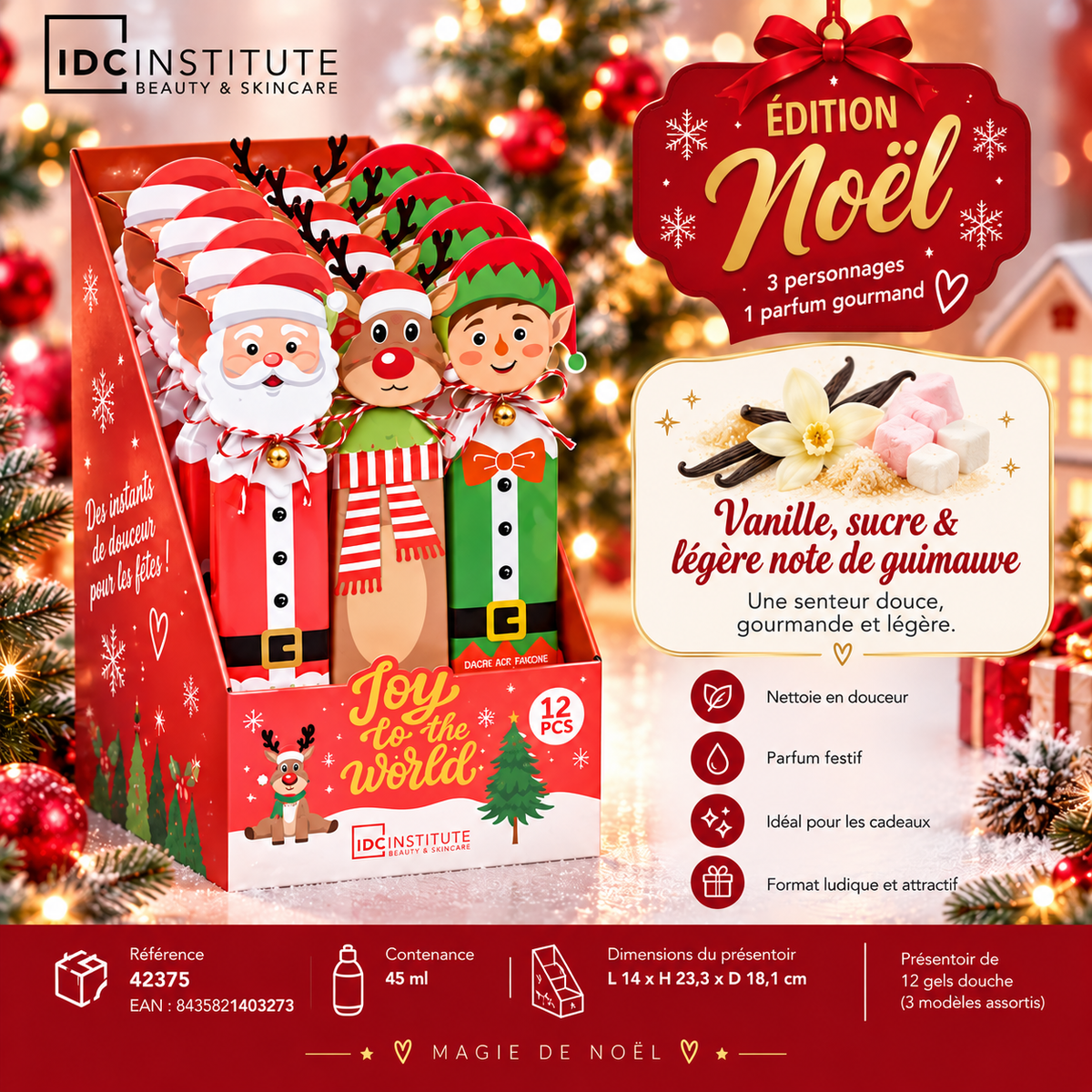 Lot de 12 Pièces - Gels Douche Noël IDC Institute – 12 x 45 ml - IDC Institute