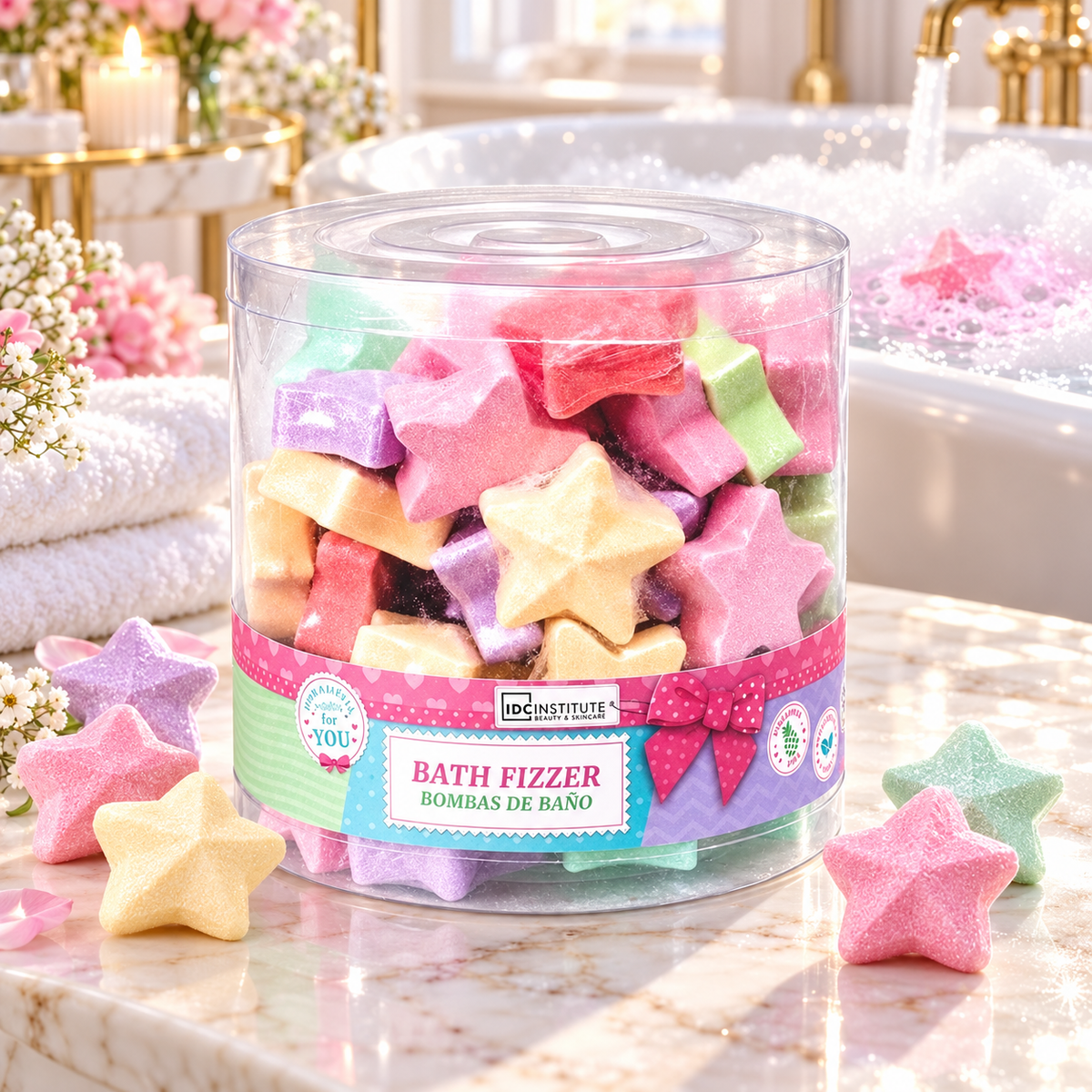 Jar of 36 effervescent bath stars idc institute 40670